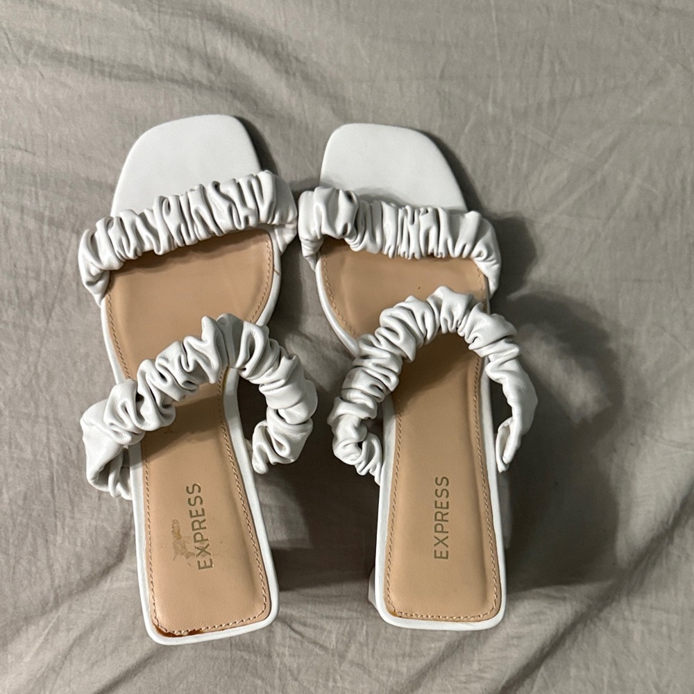 Express Ruffled White Sandals